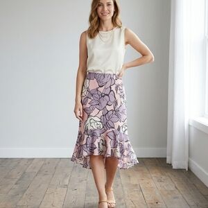NEW YORK & COMPANY  soft pink & lavender floral flair bottom skirt